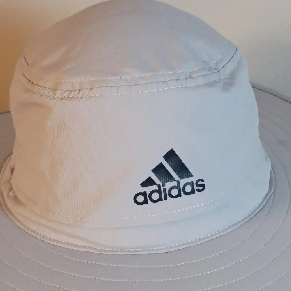 Adidas Golf UV Sun Hat Size S/M Gray Stiff Wide Brim A-Flex Drawstring FQ2162